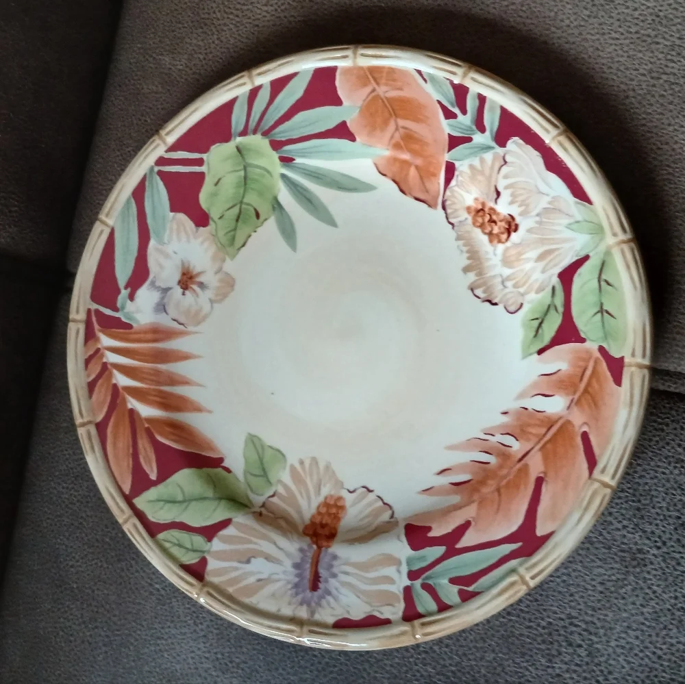 Home Trends Hibiscus Bamboo Dinner Plate Burgundy, Cream And Green